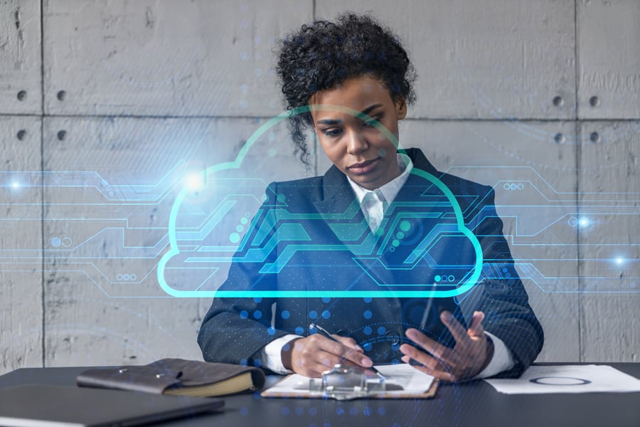 businesswoman-taking-notes-cloud-storage-hologram-double-exposure-business-technology-solution