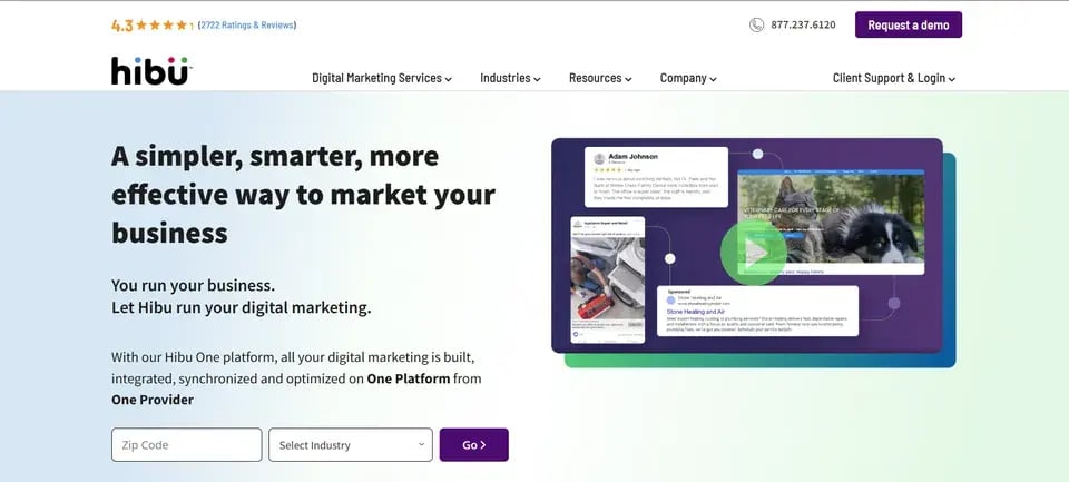 Hibu homepage describing the Hibu One digital marketing platform for small businesses